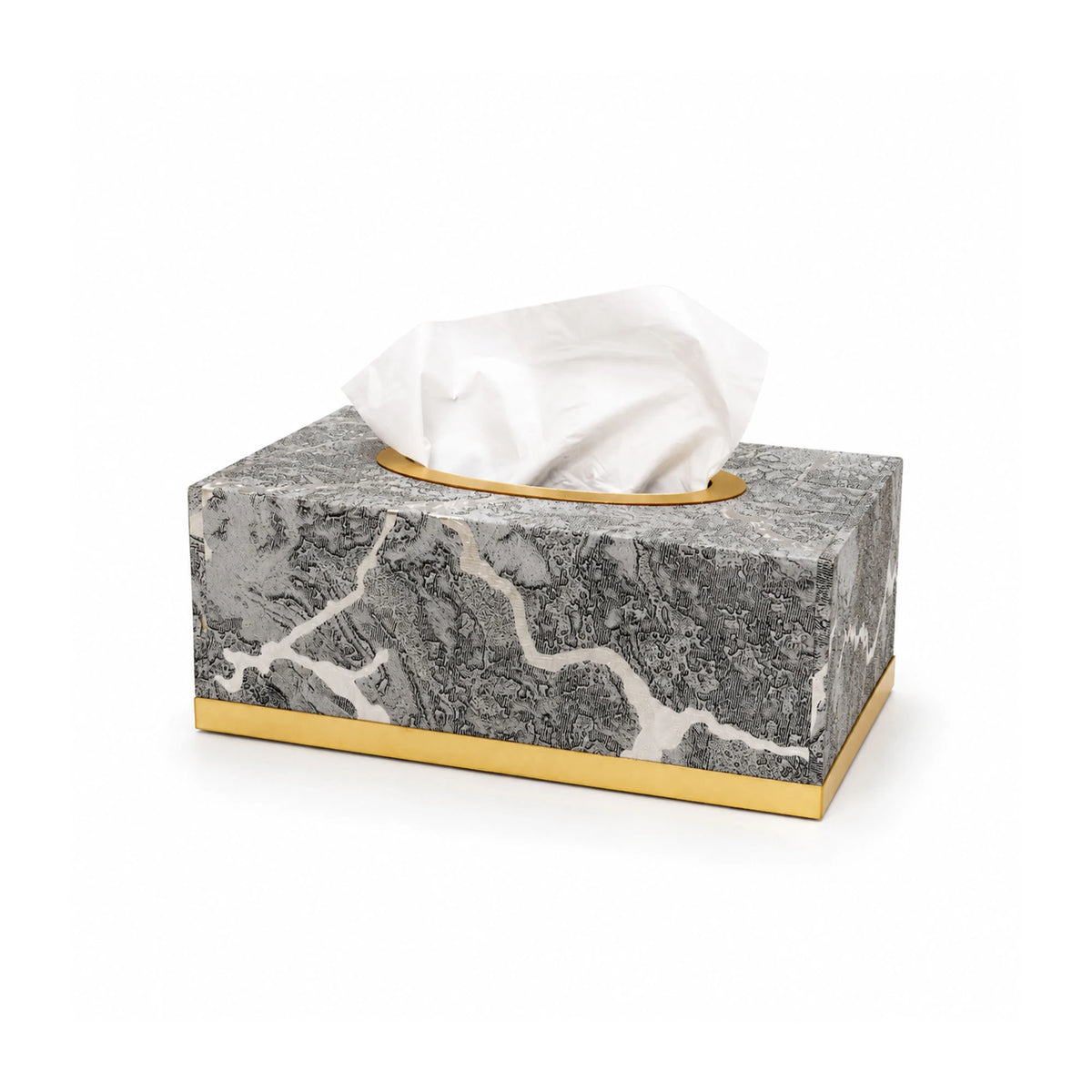 Aesthetic Dustbin & Tissue Box Set with Golden Acrylic Work | Luxury Decor