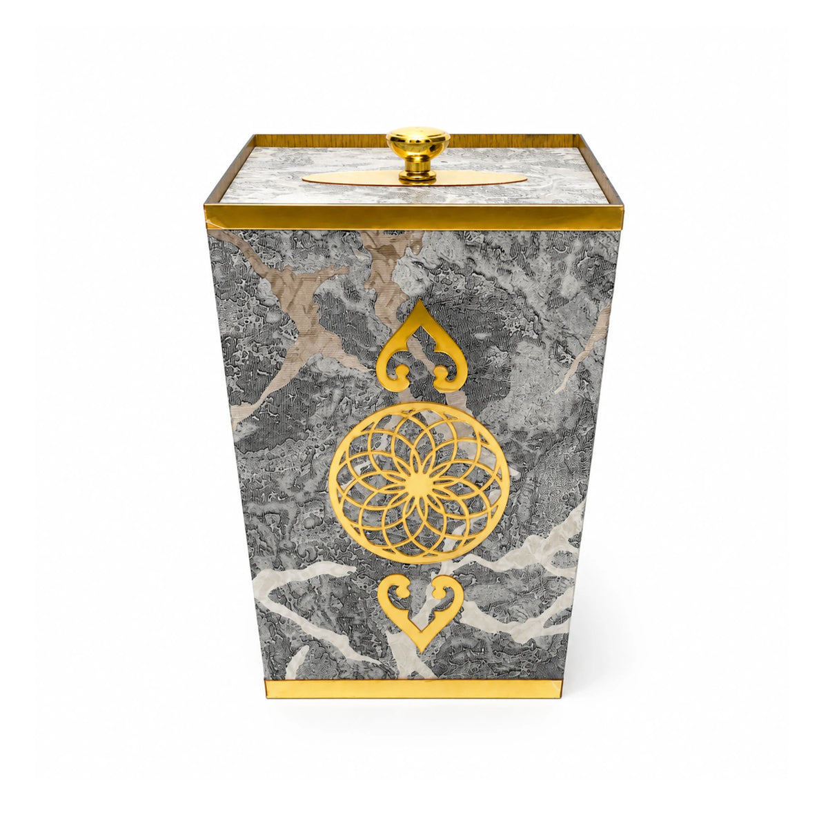 Aesthetic Dustbin & Tissue Box Set with Golden Acrylic Work | Luxury Decor