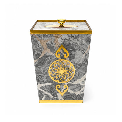 Aesthetic Dustbin & Tissue Box Set with Golden Acrylic Work | Luxury Decor