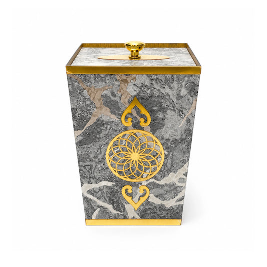 Aesthetic Dustbin & Tissue Box Set with Golden Acrylic Work | Luxury Decor