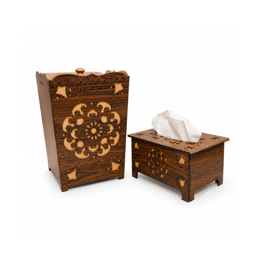 Luxury Wooden Dustbin & Tissue Box Set | Premium Home & Office Organizer