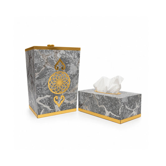Aesthetic Dustbin & Tissue Box Set with Golden Acrylic Work | Luxury Decor