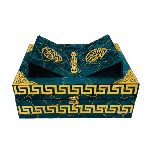 Premium Velvet Quran Box with Foldable Rehal | Elegant Holy Quran Gift Set