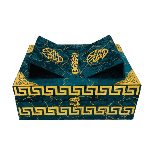 Premium Velvet Quran Box with Foldable Rehal | Elegant Holy Quran Gift Set