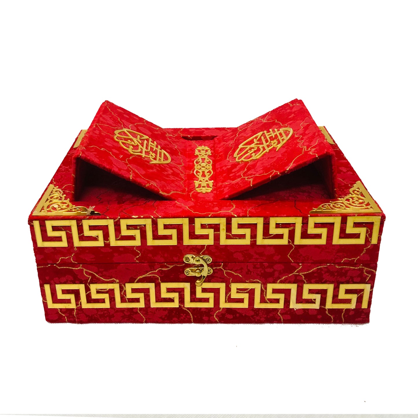  Premium velvet Quran box with foldable wooden rehal Islamic gift set05